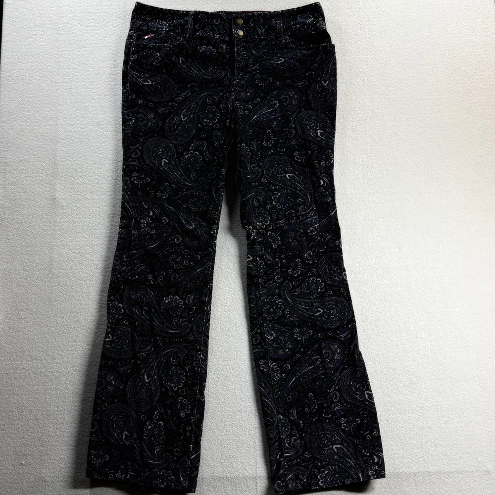 Tommy Hilfiger Jeans Women 14 Blue Paisley Corduroy Straight Pants 36x32